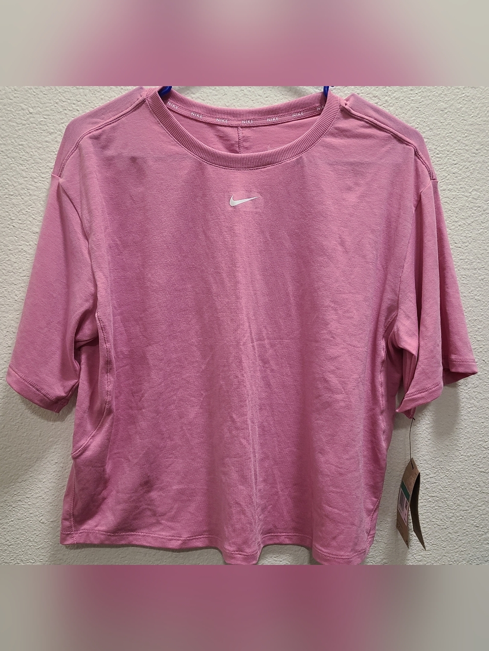 Nike Short Sleeve Crewneck Shirt in Pink with White Swoosh